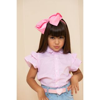 Blusa Infantil Menina Social Manga C/ Babado Luxo Versão listrada em Oferta na Shopee