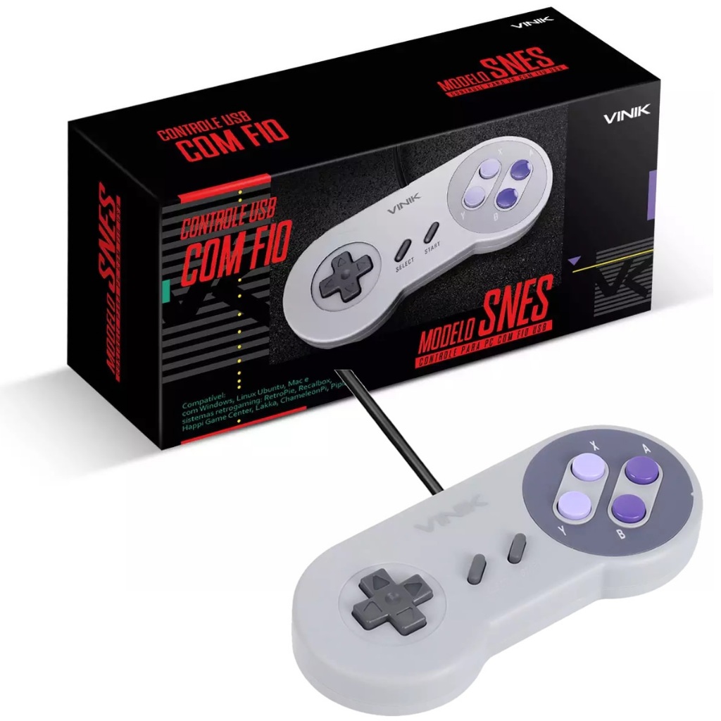 Controle PC USB Modelo Super Nes / Super Nintendo / SNES - Vinik - Joystick Joypad / Sistema Retrogaming - Raspberry Pi