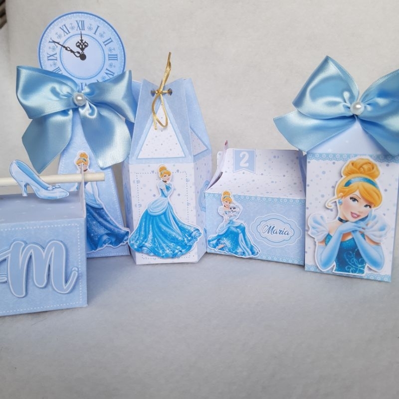 kit festa cinderela personalizados, lembrancinha, caixa festa infantil, aplique 3d