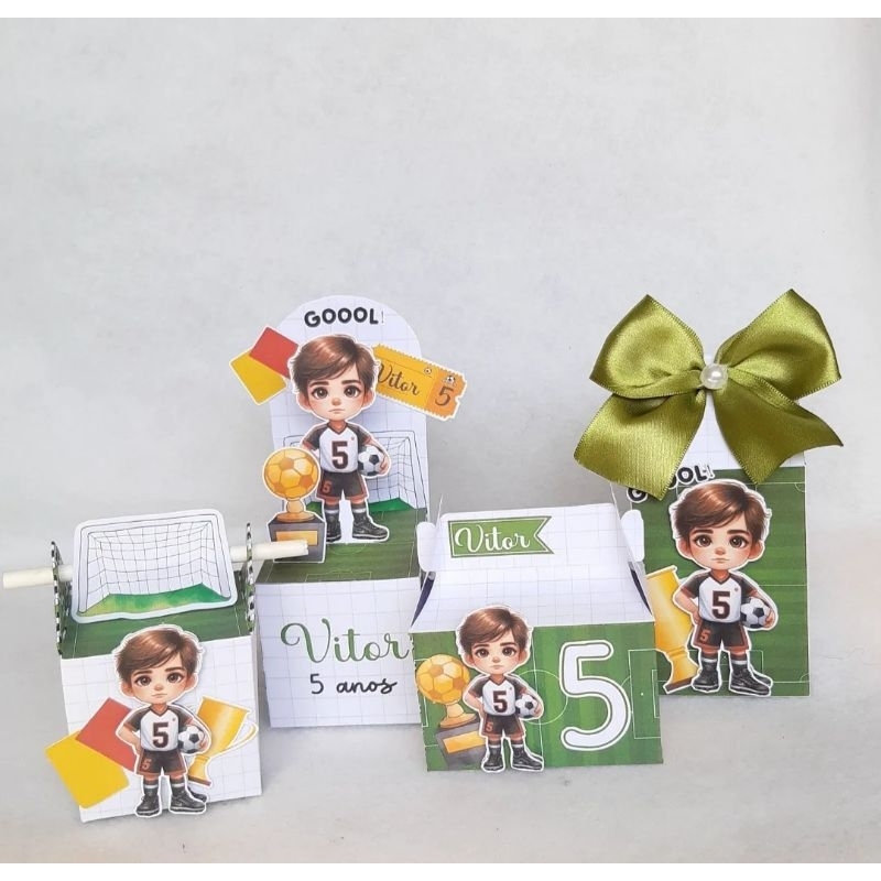 kit festa futebol personalizados, lembrancinha, caixa festa infantil, aplique 3d
