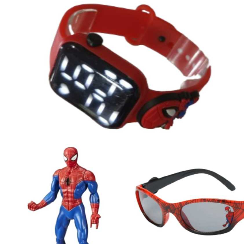Relogio infantil a prova d agua novo modelo mais oculos e boneco do homem aranha , esse kit vai levar alegria para seu filho , lancamento qualidade e preco justo