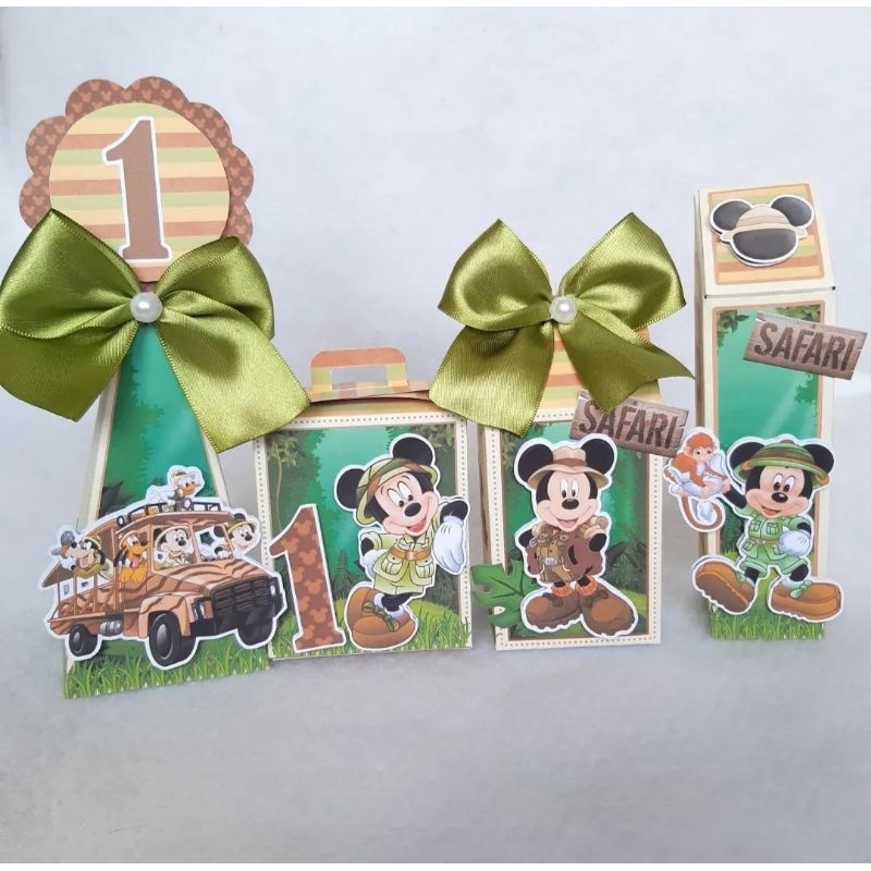 kit festa Mickey safari personalizados, lembrancinha, caixa festa infantil, aplique 3d