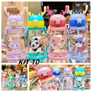Kit 10 Garrafa De Alce Água Infantil Criança Portátil Com Canudo Desenho Multicolorido em Oferta na Shopee