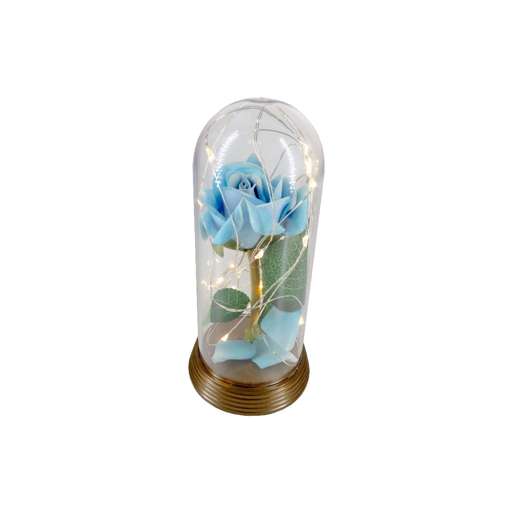 Kit 3 A Rosa Encantada Luminária Abajur Azul com LED O Encanto da Magia Inspirada na A Bela e A Fera e no O Pequeno Príncipe A Rosa Eterna tamanho Médio