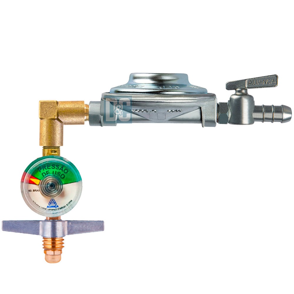 Regulador Registro De Gás 1kg/h Aliança Horizontal com Manômetro Pouco Espaço
