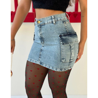 Saia Cargo JEANS Curta Levanta Bumbum Com Elastano Moda Verão Blogueira Tendência em Oferta na Shopee