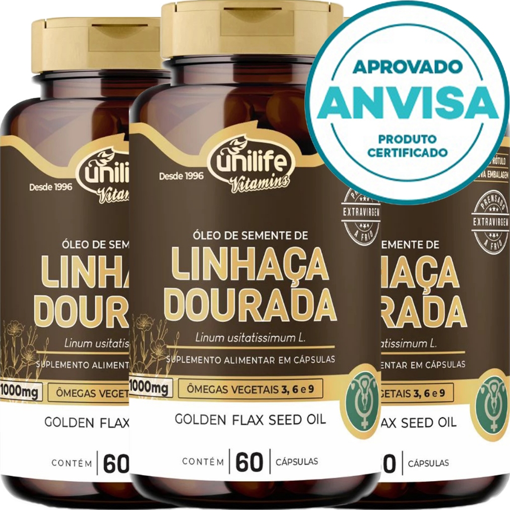 KIT 3x Óleo De Linhaça Dourada - 60 Cápsulas 1000mg - Unilife Vitamins em Oferta na Shopee