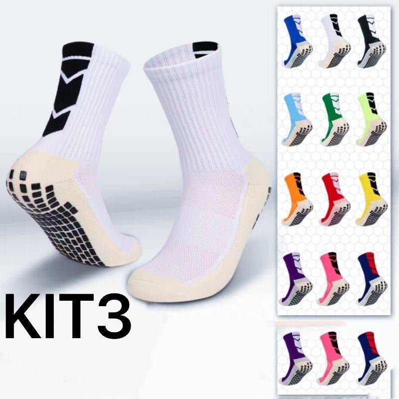Kit 3 Nova Meia De Futebol Esportiva Detalhes De Seta Antiderrapante