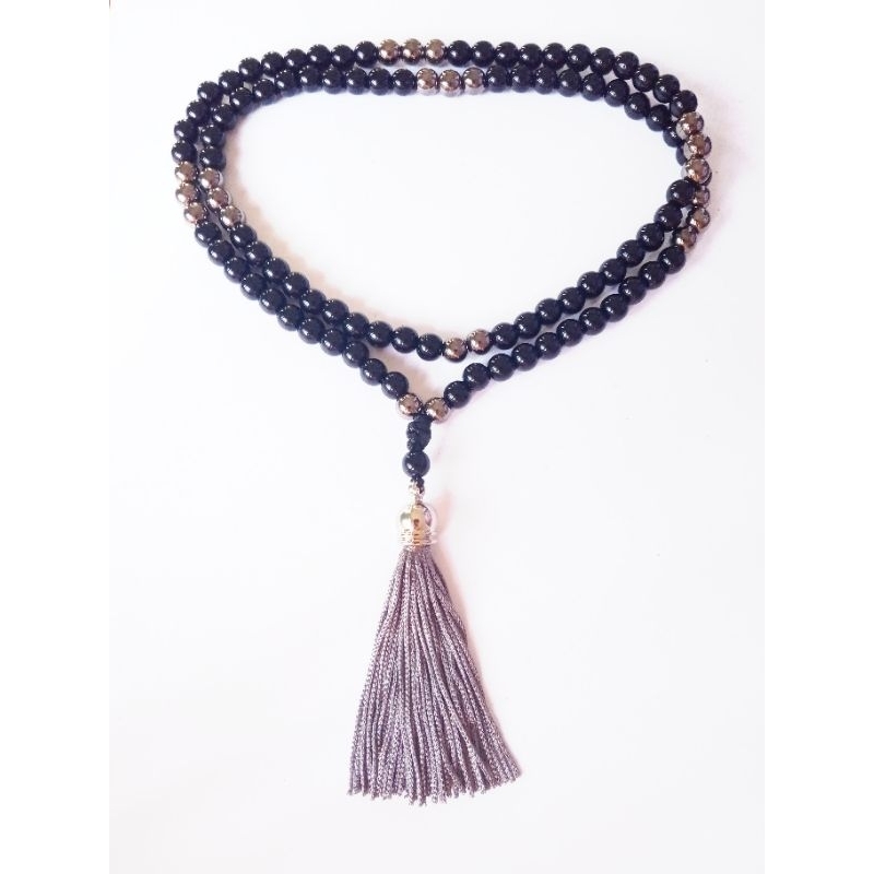 Imagem Japamala 108 Contas Pérola Negra e Pérola Grafite ( Plástico ) 8 mm Rosário Budista Ref:479