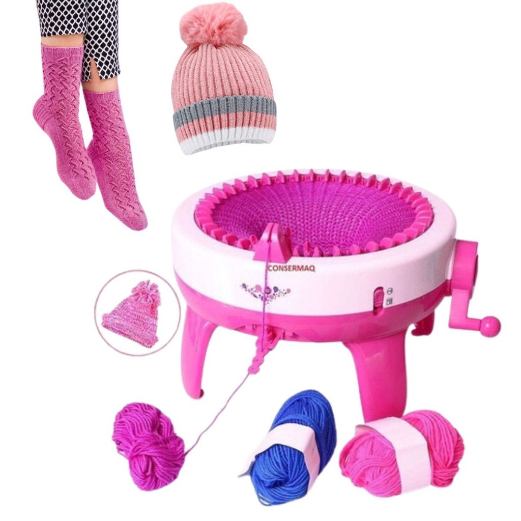 Kit Maquina de Fazer Tricô Gorro Meias cachecol 40 agulhas 3 novelos fazer cachecol chapéus roupas