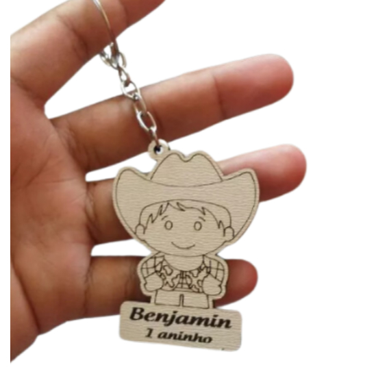 Kit Chaveiro lembrancinha personalizado aniversário infantil fazendeiro, cowboy em mdf