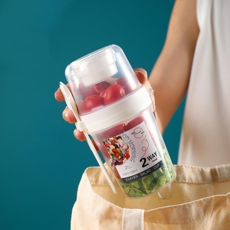 Copo Para Salada De Dupla Camada Caixa Plástica Portátil Multiuso Selada Frutas