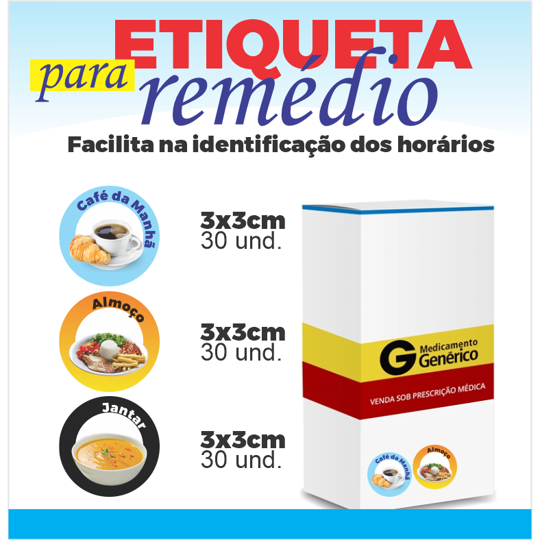 Kit Adesivo glossy de Identificação para Remédio - 90 und - 3x3cm - REF 01