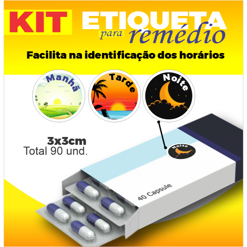 KIT Etiqueta de Remédio Adesivo Glossy - Ideal para Identificação - 90 und - 3x3cm - REF 03