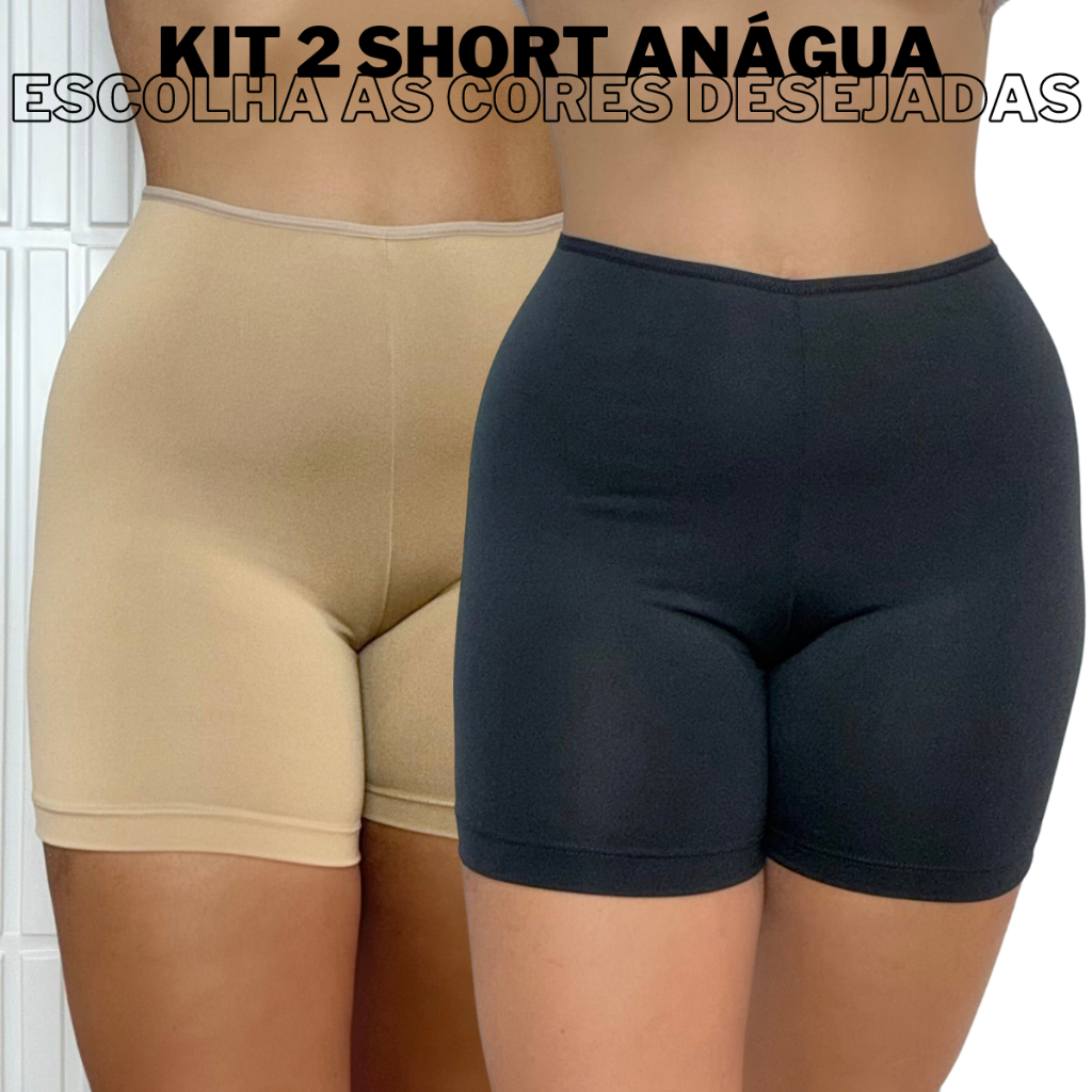 KIT 2 Segunda Pele Anágua Liso Feminina Short Básico