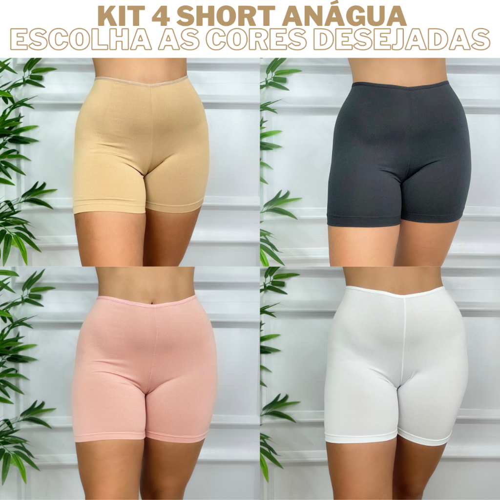 KIT 4 Segunda Pele Anágua Liso Feminina Short Básico