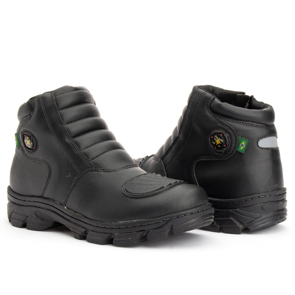 Bota Coturno Masculino Moto Motoqueiro Em Couro Legítimo Com Reforço Solado Costurado Emborrachado Pedaleira Confortável Resistente Trabalho do 36 ao 46