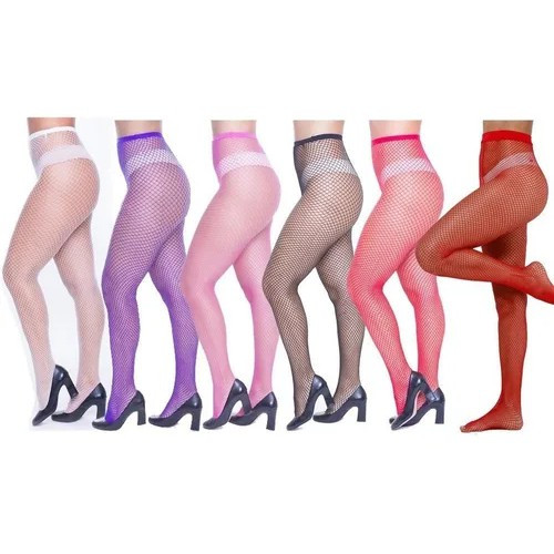 Meia Arrastão Cos Alta Fantasia Carnaval Cores Neon