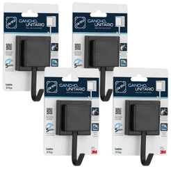 Kit 4 Gancho Cabide Suporte Porta Toalha de Rosto de Parede Banheiro 3M Sem Furo Preto Black Arthi