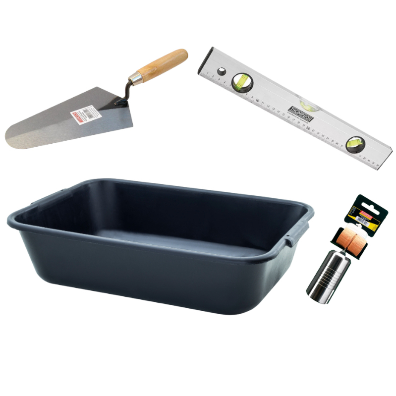 Kit de ferramentas Para Pedreiro, Colher, Prumo, Nível, Masseira 22l arrasador