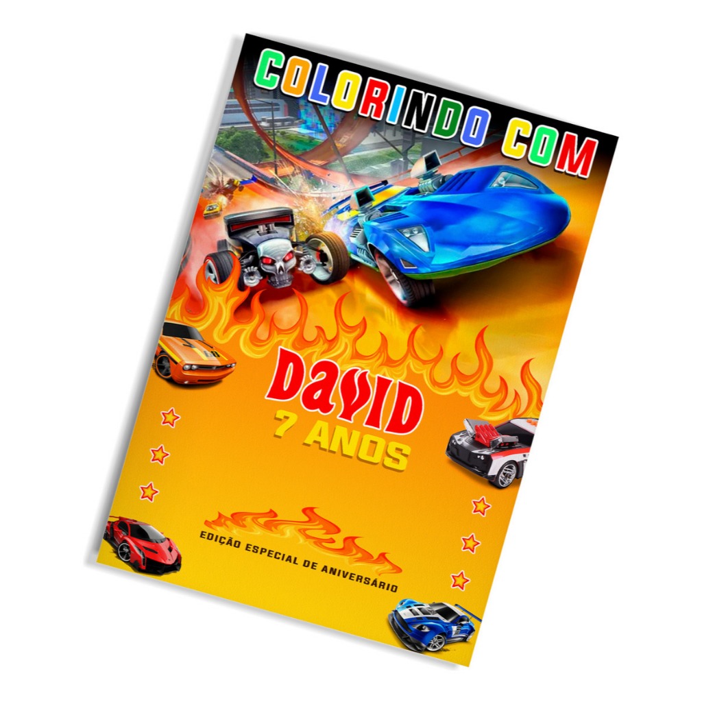 Livro de Colorir Personalizado Hot Wheels - Lembrancinha De Aniversário Livro de colorir [Fazemos Qualquer Tema]