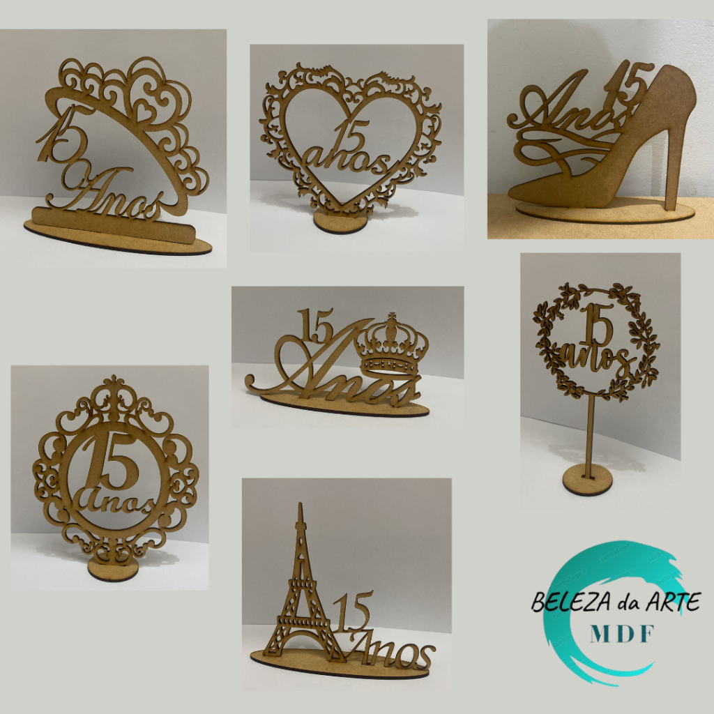 KIT Centro de mesa - Topo de Bolo - 15 anos - 15cm MDF cru, 3mm em Oferta na Shopee