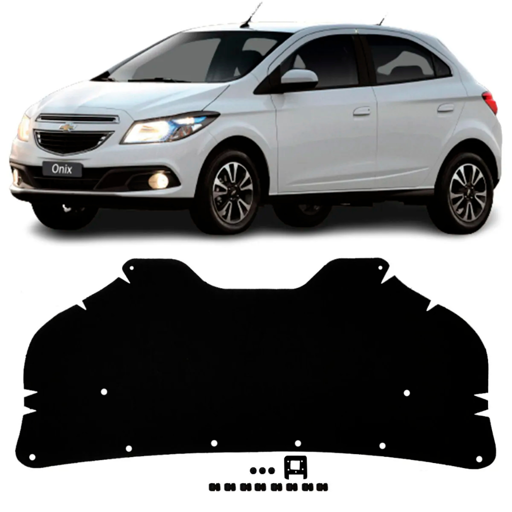 Forro Manta Capô Chevrolet Onix Prisma 2012 a 2016/Joy 2017 a 2019 Adesivo Presilha Térmico Acústico