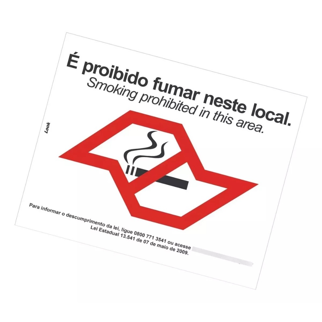 Placa Aviso Proibido Fumar Neste Local Lei Estadual Sp Antifumo Não Fume Atenção Nº 13541 20x25 cm — imagem 2 de 2