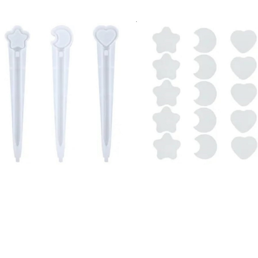 Kit 3 Moldes Criação De Canetas Resina Lua Estrela Coração Epóxi Crystal