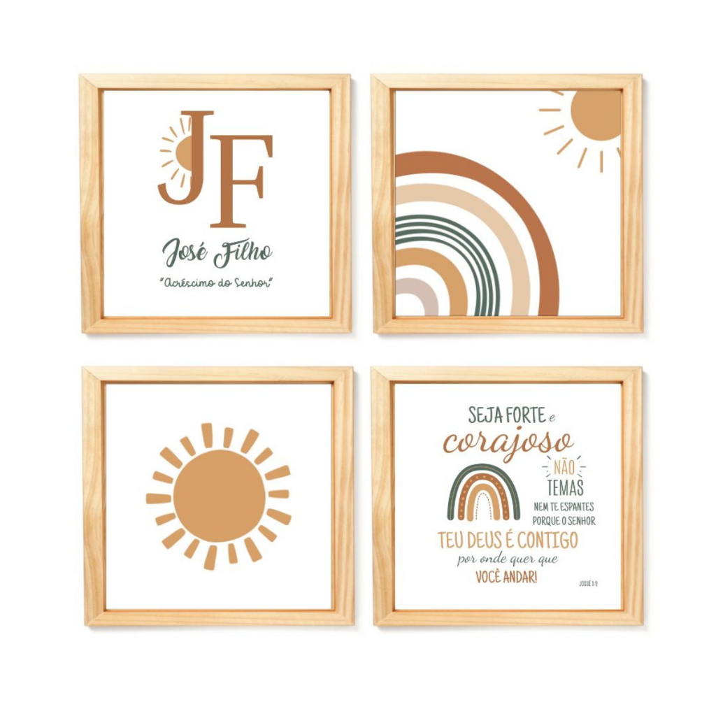 Kit Quadro Decorativo Quarto Bebe Sol Boho Arco-íris c/ Nome em Oferta na Shopee