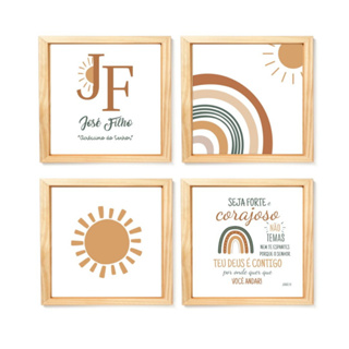 Kit Quadro Decorativo Quarto Bebe Sol Boho Arco-íris c/ Nome em Oferta na Shopee