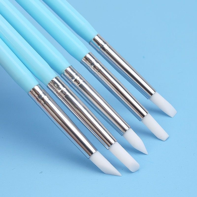 5pcs Conjunto De Boleador E Pincel De Silicone Com Duas Pontas De Unha Manicure Nail