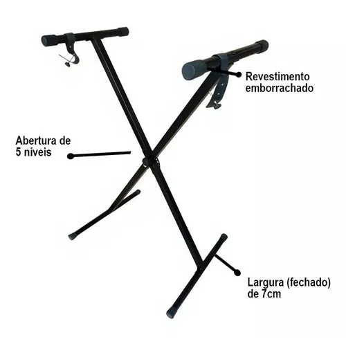 Suporte Para Teclado Em X Dolphin Aço Preto Ajustável