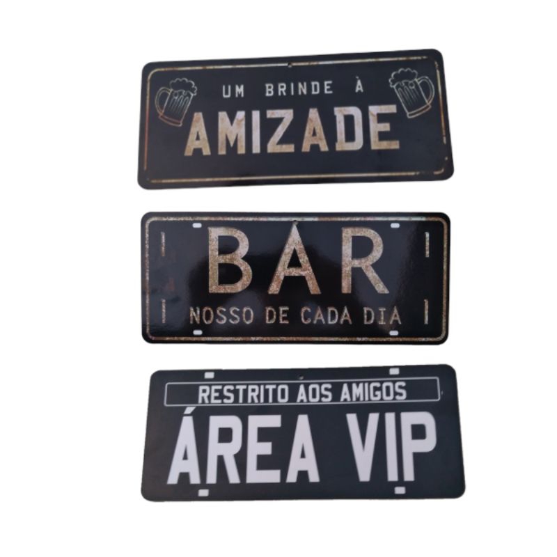 jogo com 3 placas decorativa estilo decoração área churrasqueira varanda gourmet barzinho
