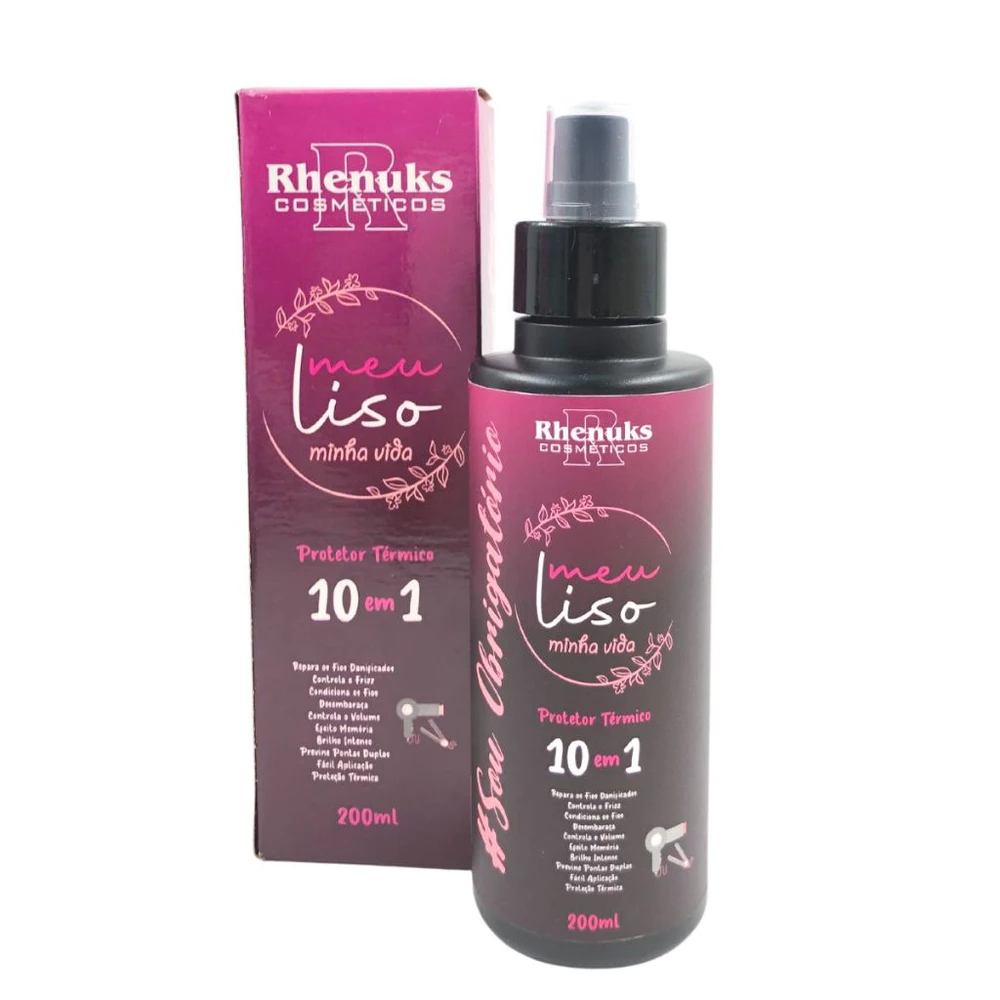 Protetor Térmico Uso Obrigatório Meu Liso Minha Vida Rhenuks 10 em 1 Brilho e Proteção 200 ml