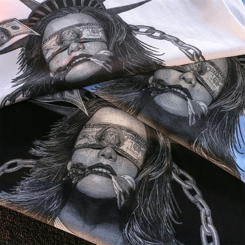 Camiseta OverSized Manga Caída Estátua liberdade Money is Real StreetWear unissex
