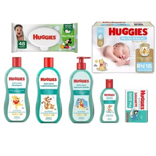 Kit Huggies Higiene Infantil Extra Suave Livre De Lágrimas Com Fralda E Lenço 7 Itens
