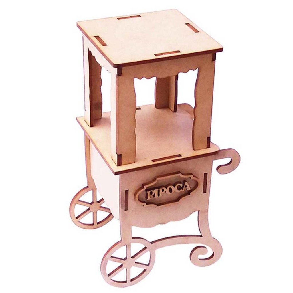 Carrinho de pipoca pipoqueira 40cm mdf cru centro de mesa enfeite lembrancinha festa circo parque junina