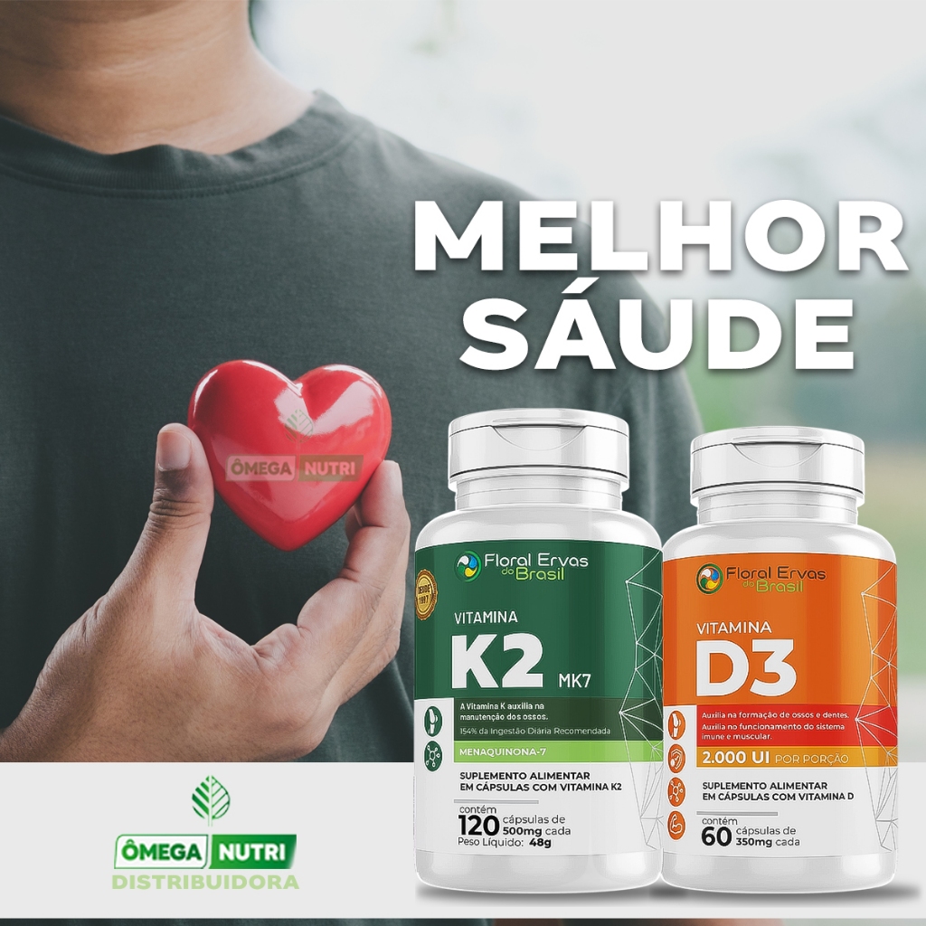 Kit Melhor Saúde Vitamina K2 + Vitamina D3 2.000UI Melhora da Imunidade Ossos Dentes Adultos Idosos