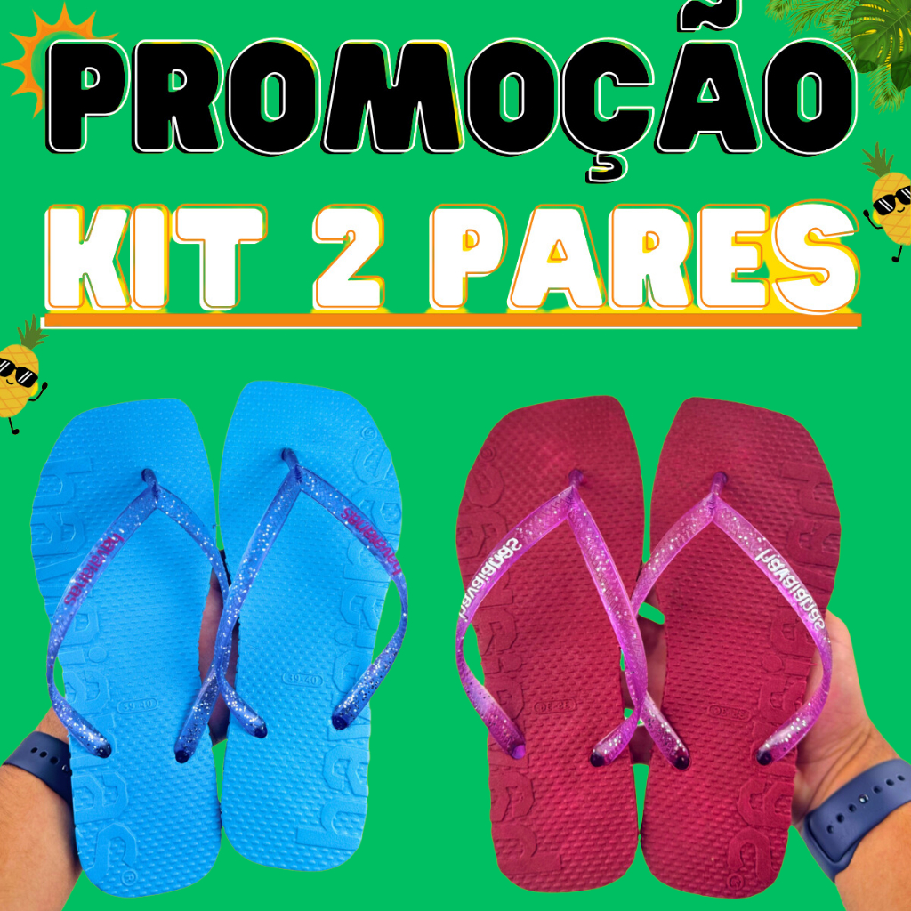 Kit 2 Pares Chinelo Feminino Resistente e Emborrachado Antiderrapante