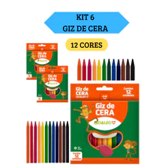 Kit 6 Caixas Giz de Cera Fino 88mm Caixa com 12 Cores Leo&Leo