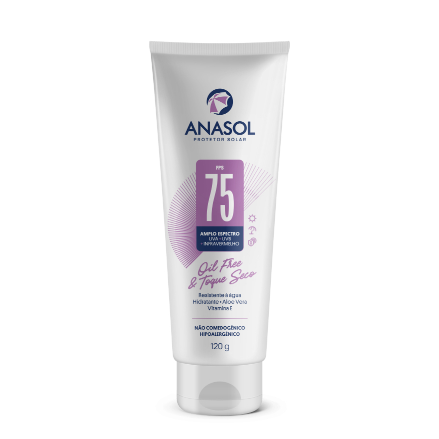 Protetor Solar Corporal em Creme Anasol FPS 75 Oil Free Toque Seco com Aloe Vera e Vitamina E 120g