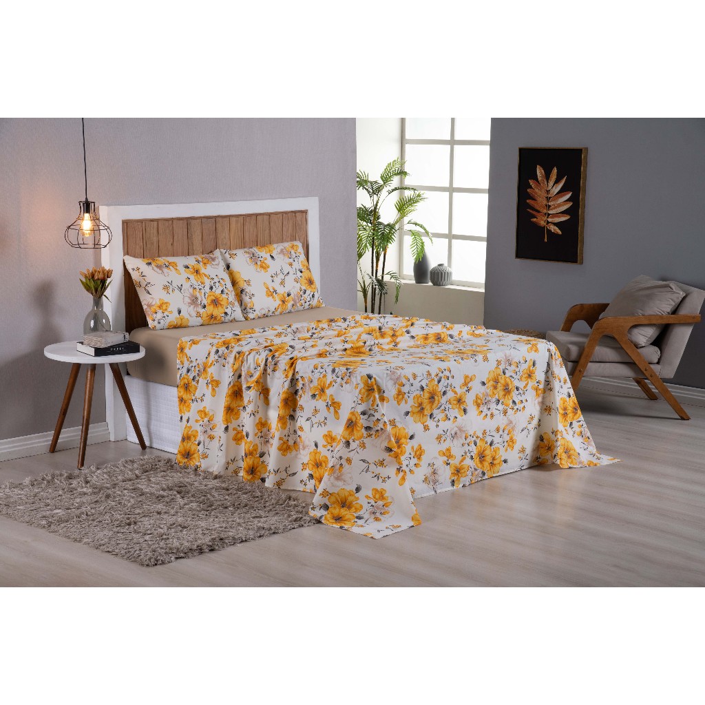 Jogo de Lençol King 4 Peças 200 Fios Estampado em Oferta na Shopee