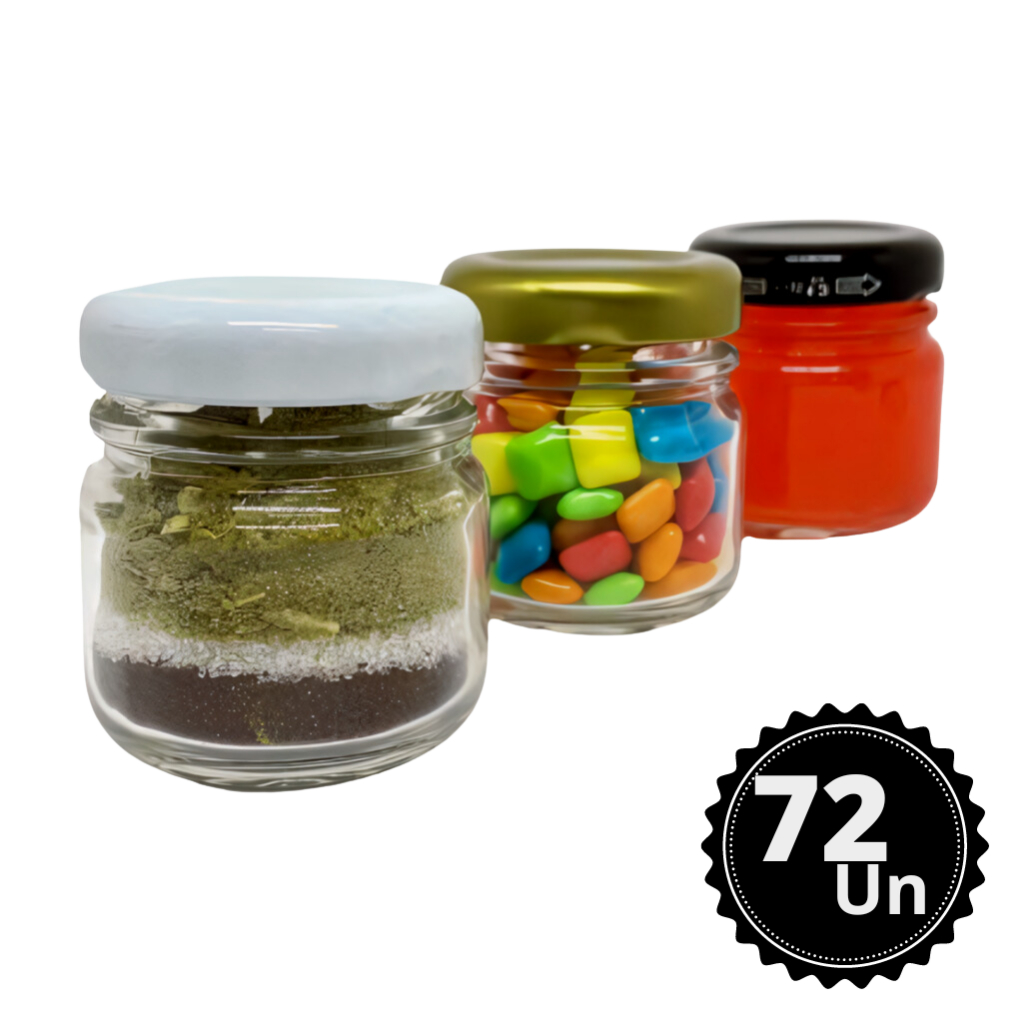 Kit 72 Potes De Vidros 40ml Tampas Metálicas Potinho Miniatura para Lembrancinhas Casamentos Aniversarios