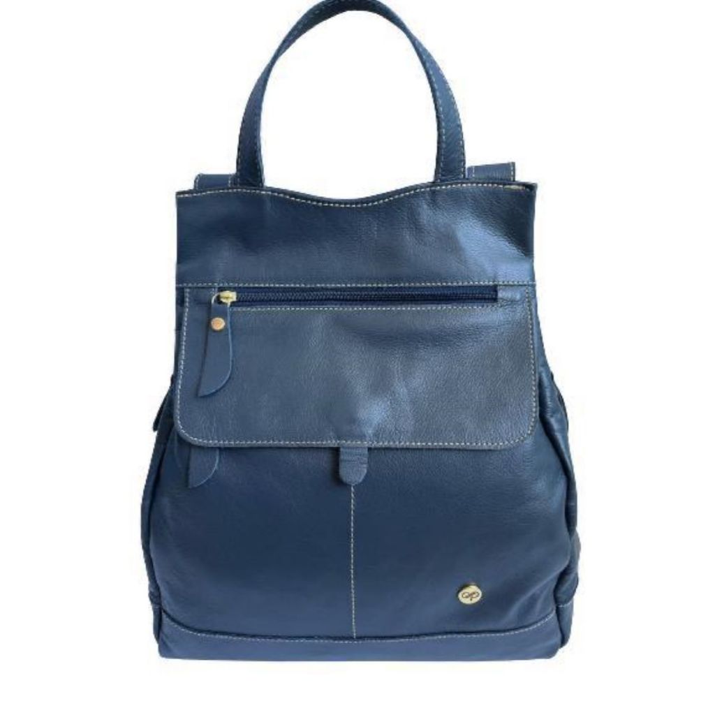 Bolsa Mochila de Couro Legítimo Passeio Linda Luxo Notebook Faculdade Anti Furto Azul