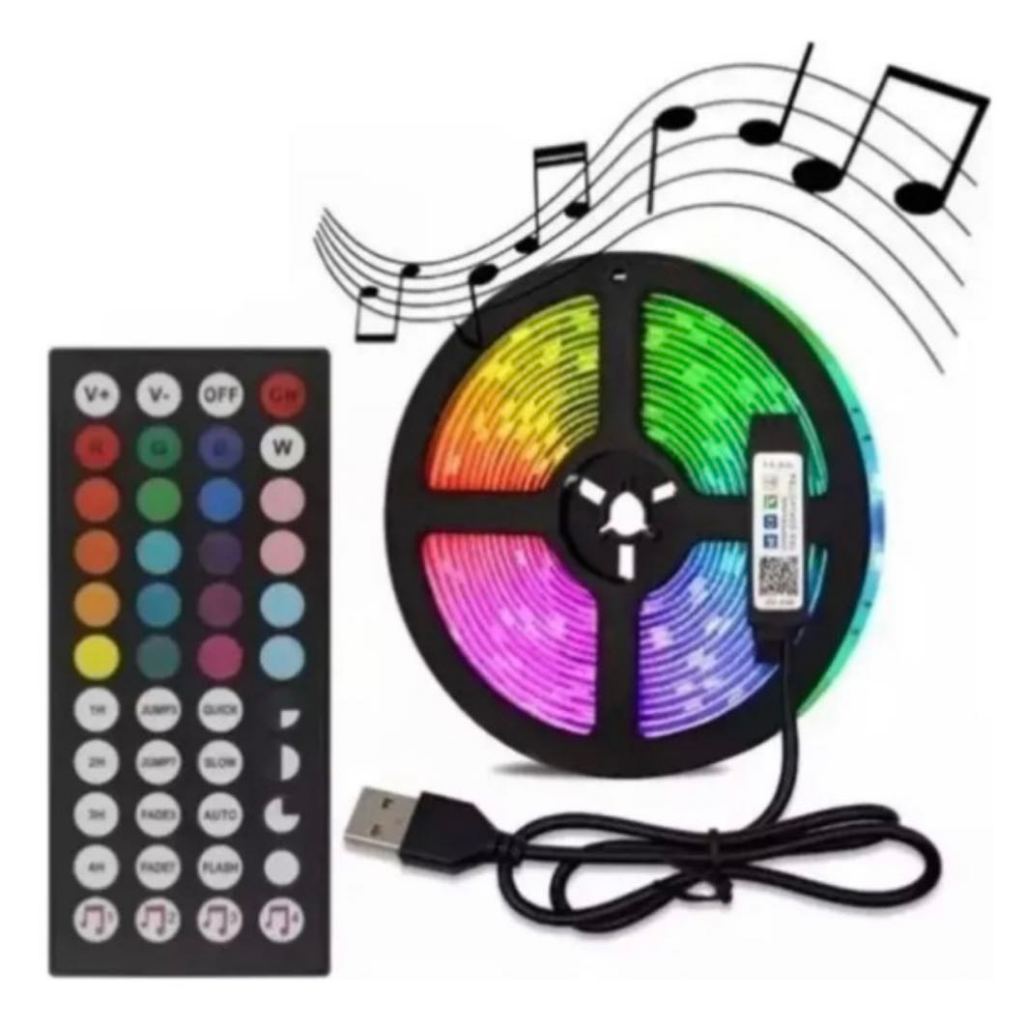 Fita Led Rgb 5m Com Sensor De Som E Controle Remoto lelong