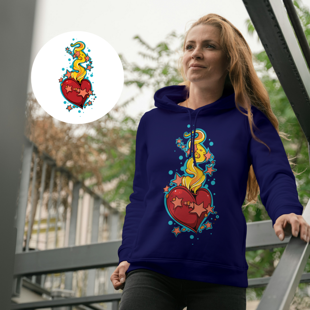 Moletom Canguru Feminino Várias Cores Estampado Coração Blusa De Frio Confortável Inverno Em Algodão