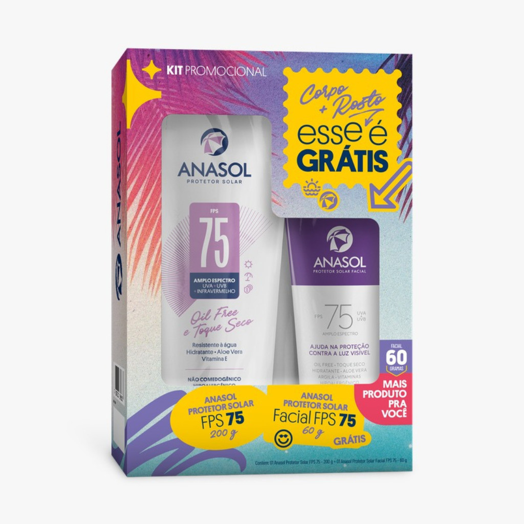 Anasol Kit Protetor Solar FPS 75 Corporal FPS 75 200g + Facial 60g em Oferta na Shopee