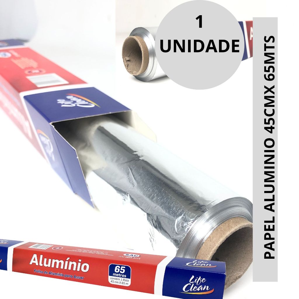 01 UNID PAPEL ALUMINIO LIFE CLEAN 45CM X 65 METROS