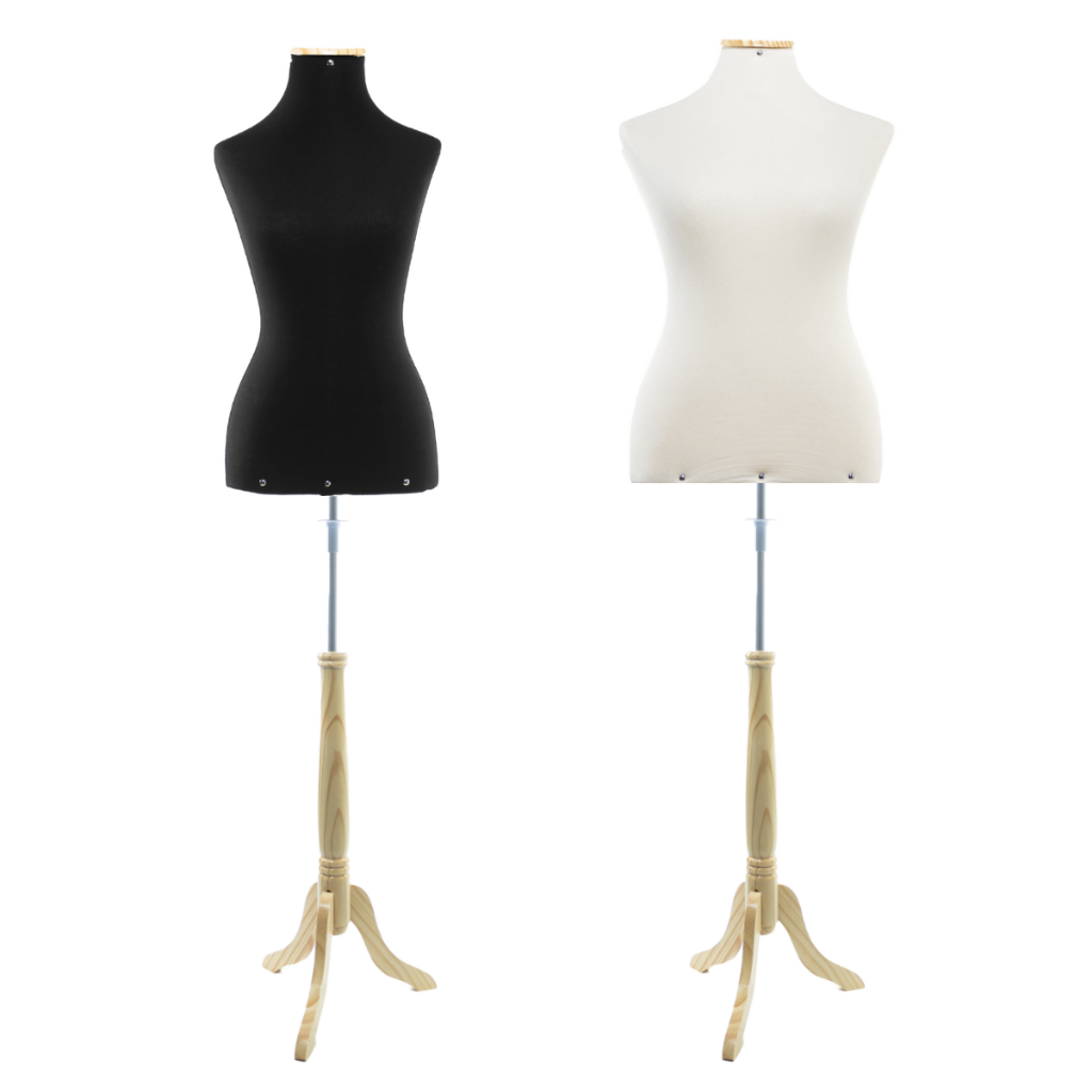 1 Manequim Busto Feminino Forrado Vitrine Loja Com Pedestal Madeira Tripé